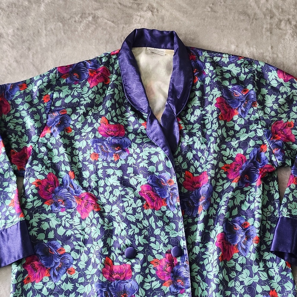 Vintage 1980s Women's Kathryn Pajamas Kimono Size M Floral Purple - Picture 2 of 15
